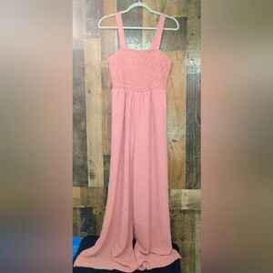Pink Sleeveless Smocked Wide Leg Jumpsuit Size Medium